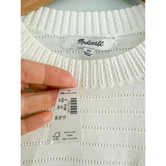 Madewell | NWT | Textural-Stitch Cotton Sweater in Lighthouse | Sz XS - Picture 5 of 8
